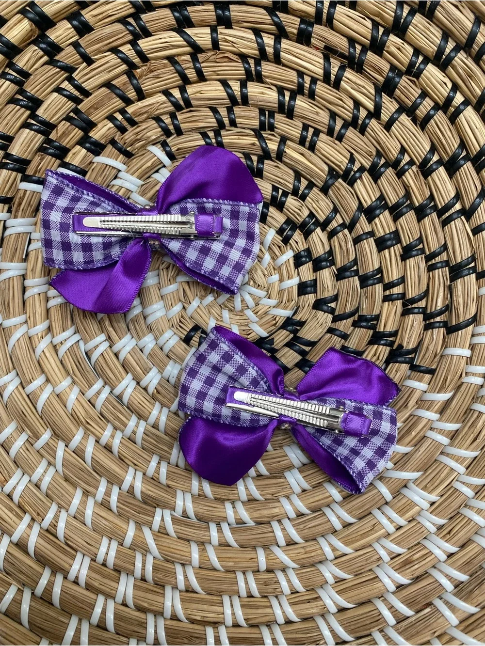 Purple and Lavender Gingham Ribbon Hair Bows